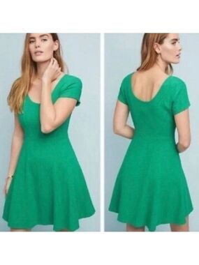 ANTHROPOLOGIE MAEVE Kelly Green Nova Knit Dress Lined in Jersey Knit Scoop Neck